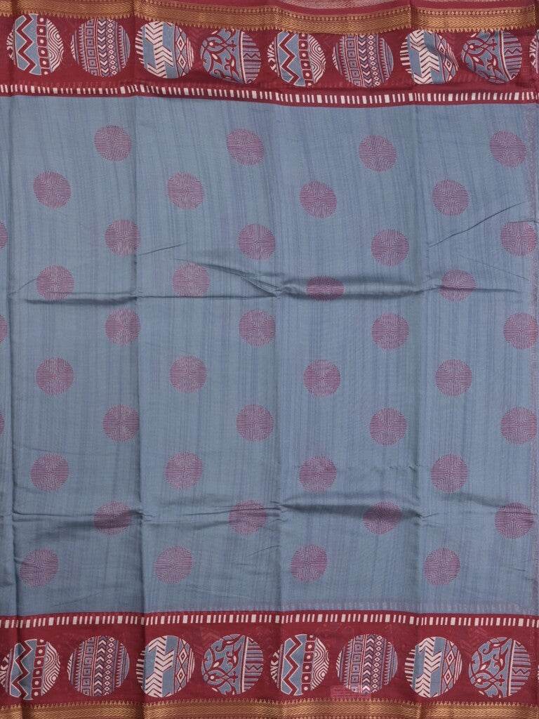 Maheshwari fancy saree light blue color allover motifs & zari border with printed pallu and contrast blouse