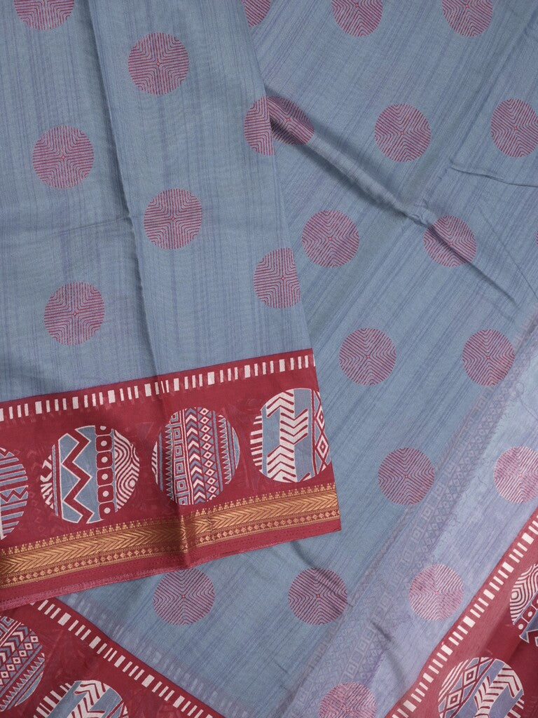 Maheshwari fancy saree light blue color allover motifs & zari border with printed pallu and contrast blouse
