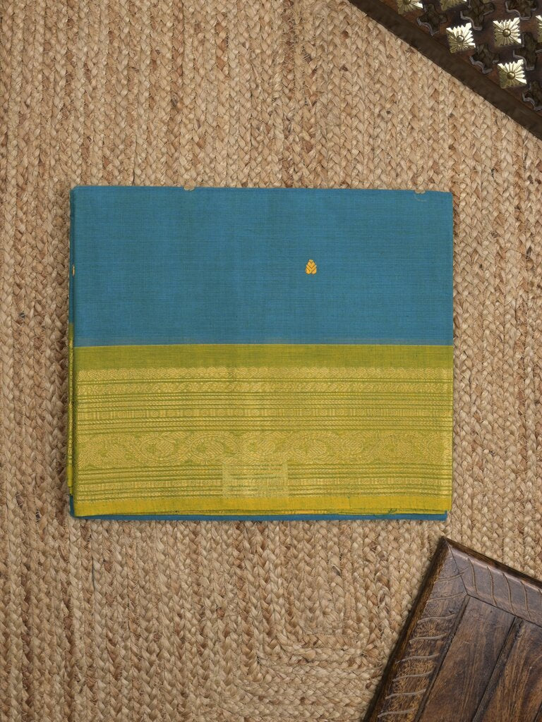 Kanchi cotton saree allover plain with kanchi border and attached self blouse