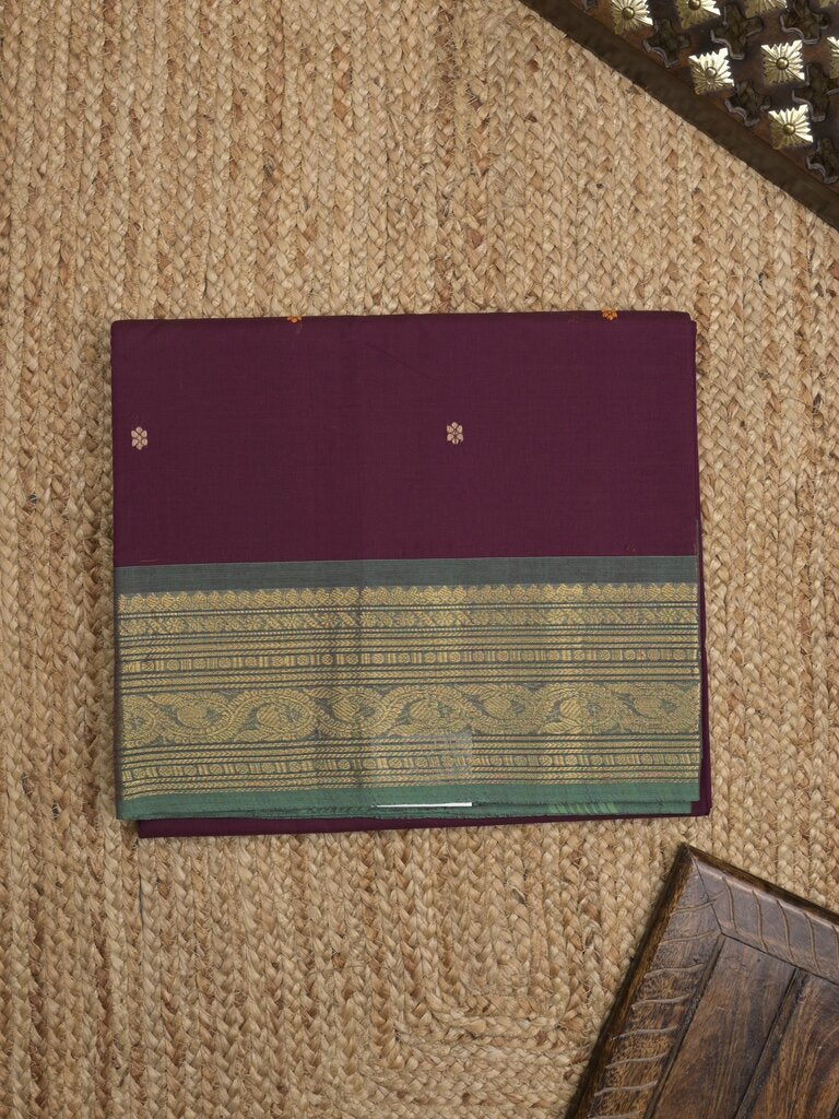 Kanchi cotton saree allover plain with kanchi border and attached self blouse