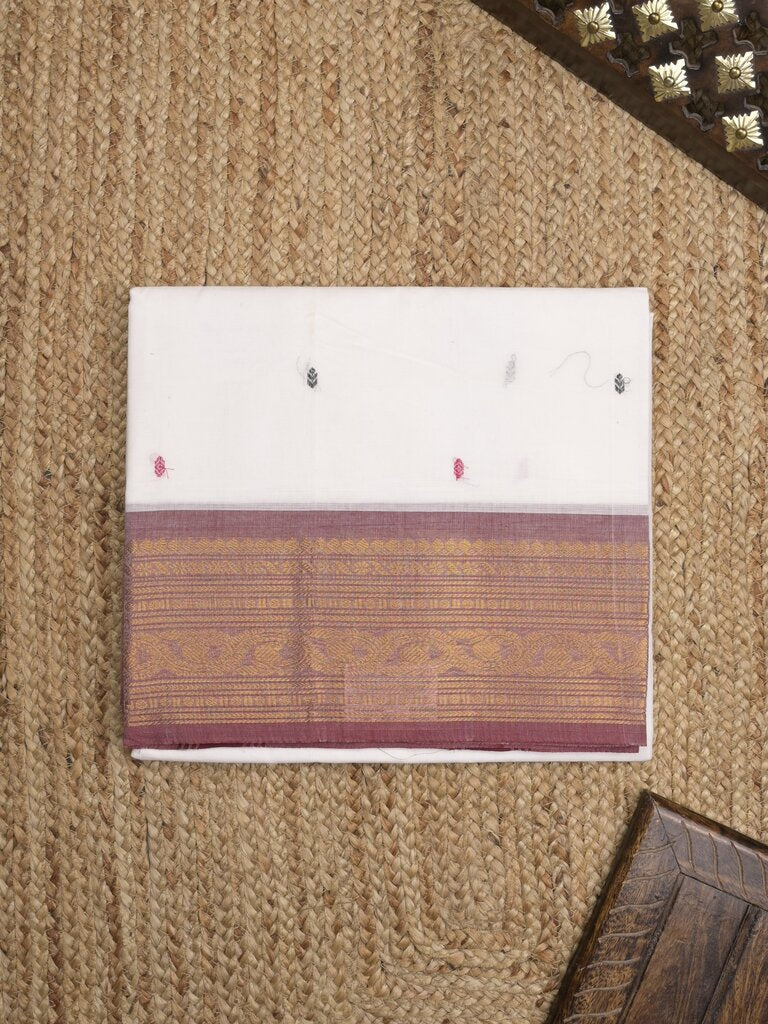 Kanchi cotton saree allover plain with kanchi border and attached self blouse
