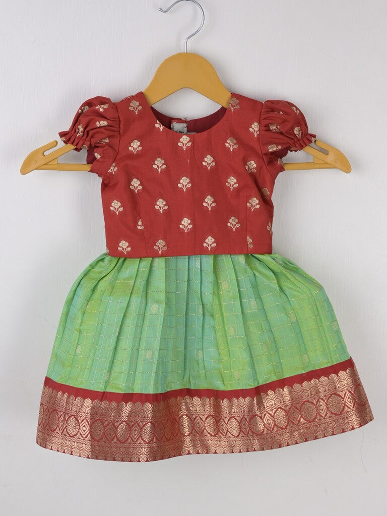 Traditional kanchi pattu silk lehenga set for kids 0-1 year