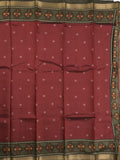 Maheshwari fancy saree maroon color allover motifs & zari border with printed pallu and contrast blouse