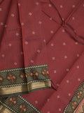 Maheshwari fancy saree maroon color allover motifs & zari border with printed pallu and contrast blouse