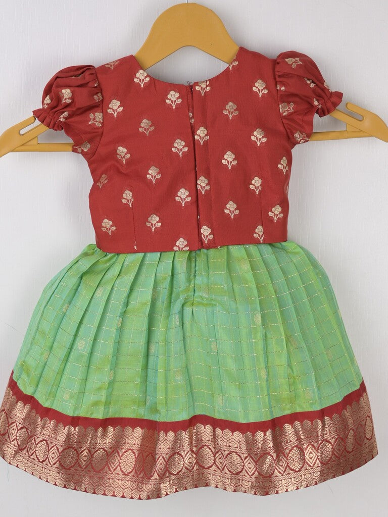 Traditional kanchi pattu silk lehenga set for kids 0-1 year
