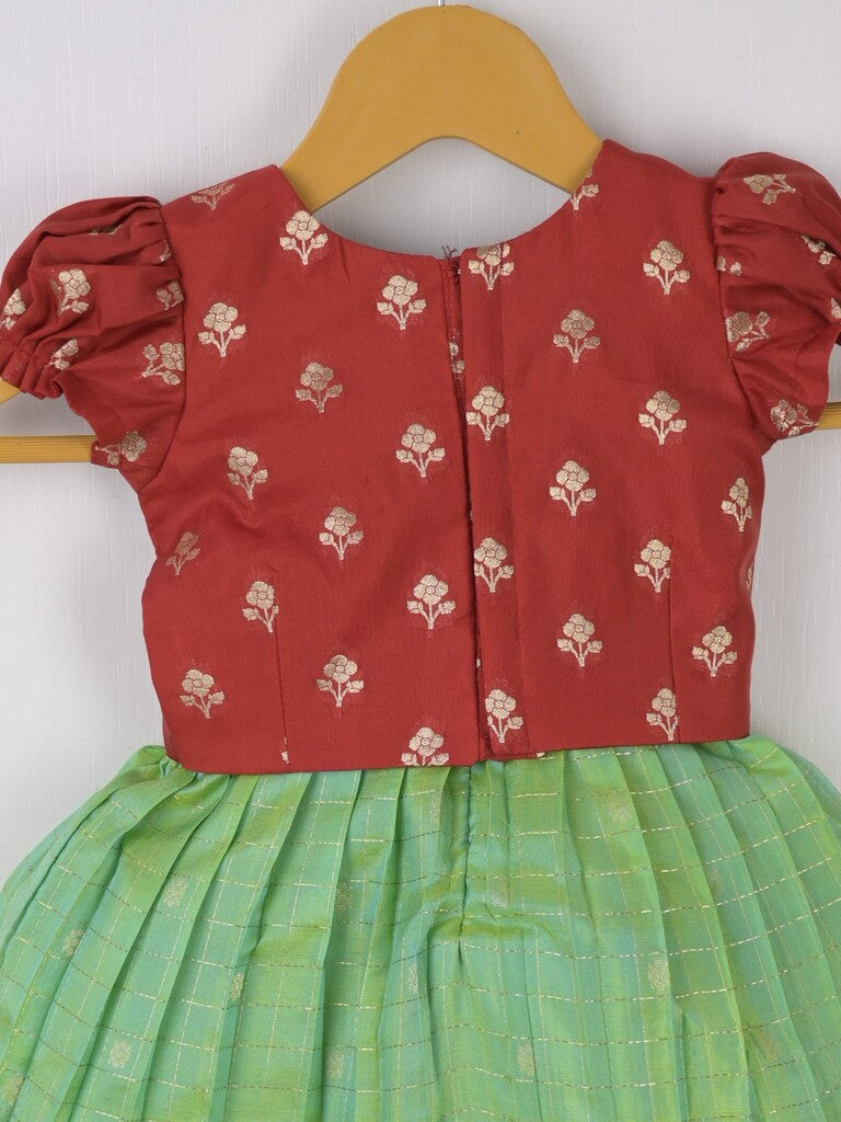 Traditional kanchi pattu silk lehenga set for kids 0-1 year