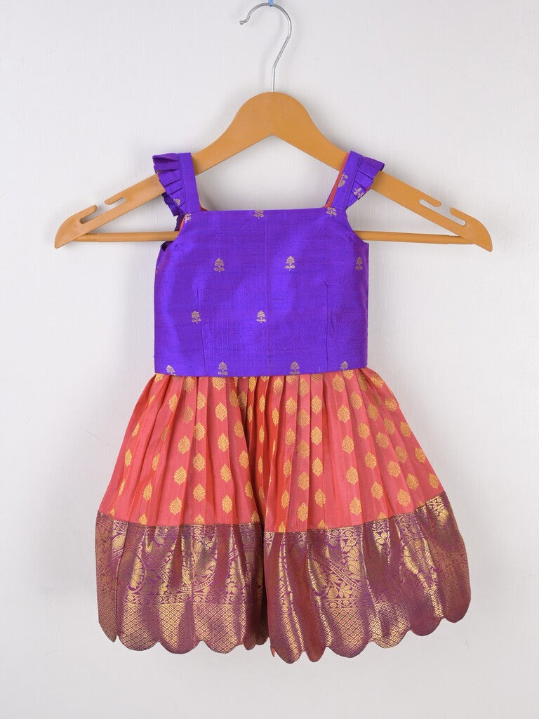 Traditional kanchi pattu silk lehenga set for kids 0-1 year