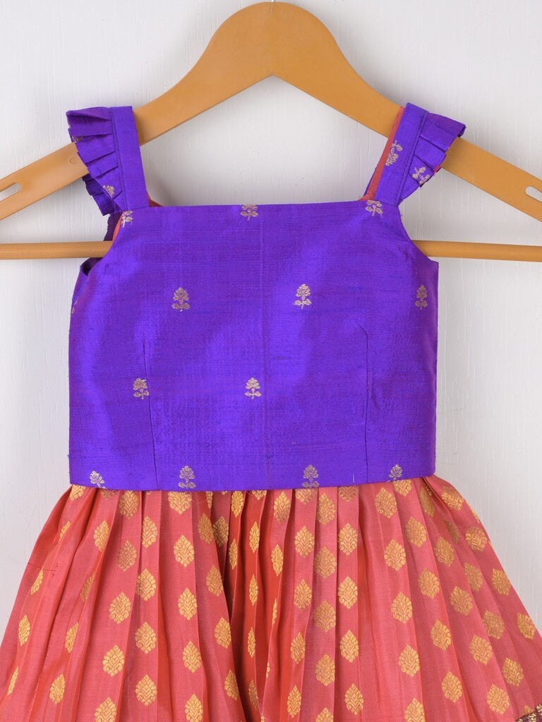 Traditional kanchi pattu silk lehenga set for kids 0-1 year