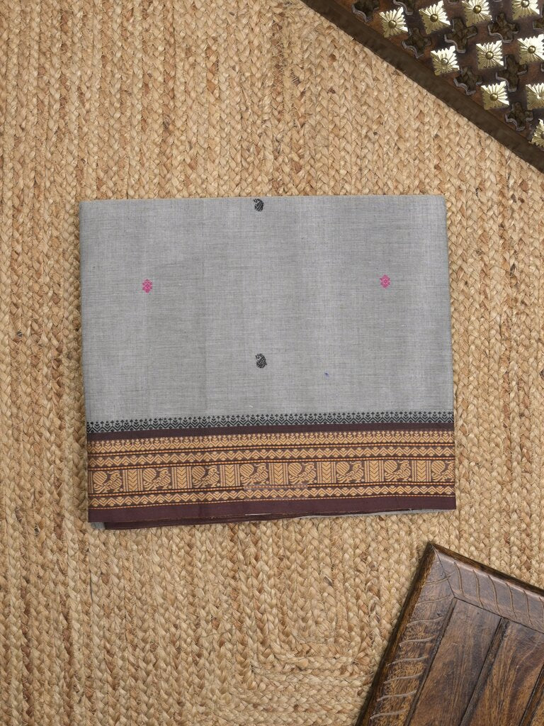 Kanchi cotton saree allover motifs with zari border with attached self blouse