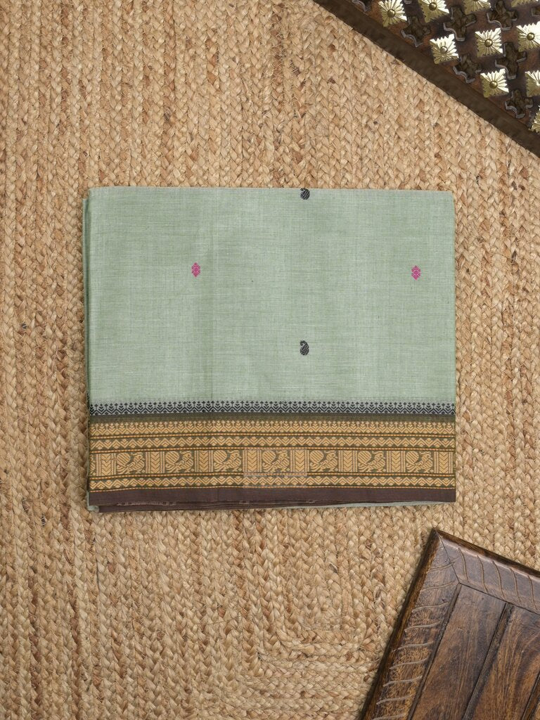 Kanchi cotton saree allover motifs with zari border with attached self blouse