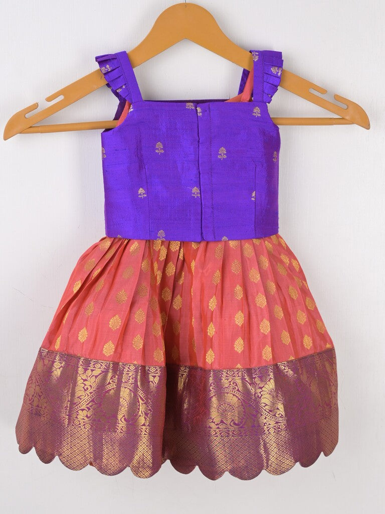 Traditional kanchi pattu silk lehenga set for kids 0-1 year