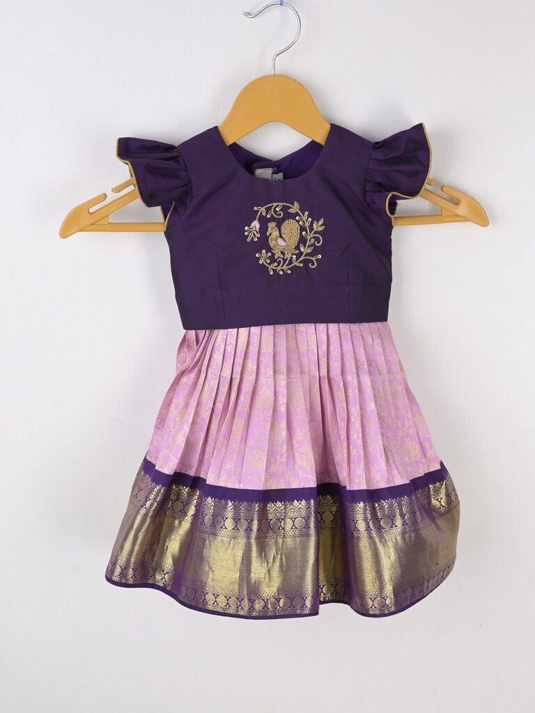 Traditional kanchi pattu silk lehenga set for kids 0-1 year