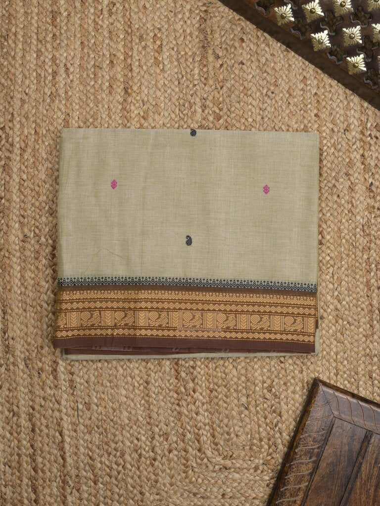 Kanchi cotton saree allover motifs with zari border with attached self blouse