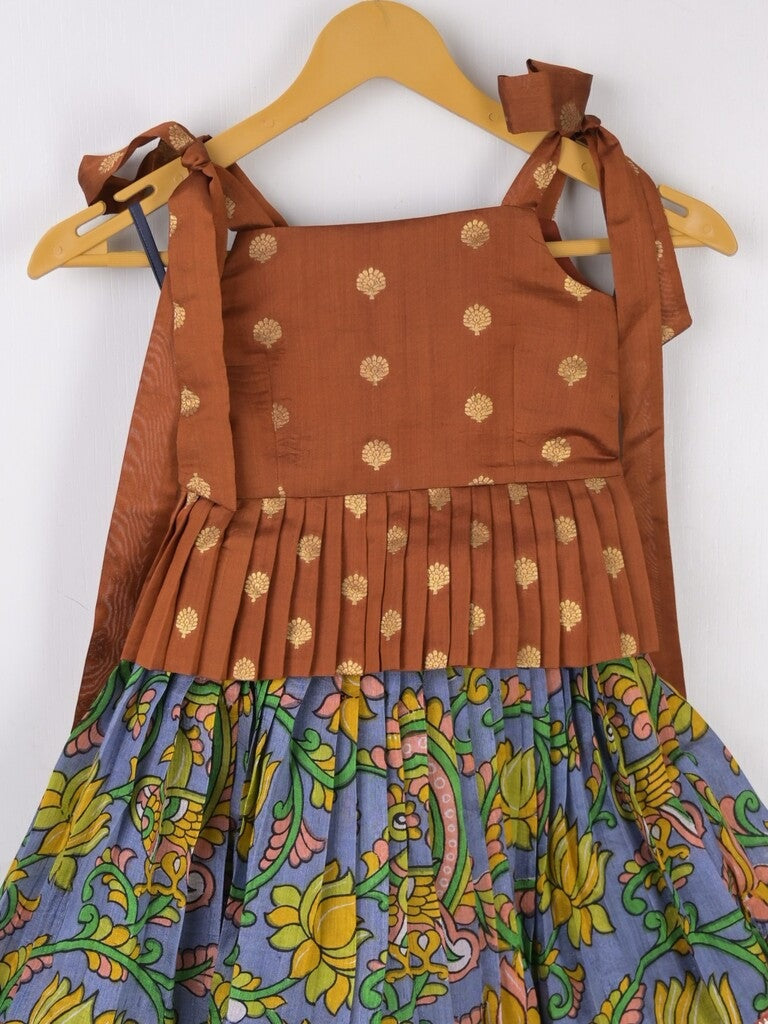 Traditional kanchi pattu silk lehenga set for kids 2-3 years