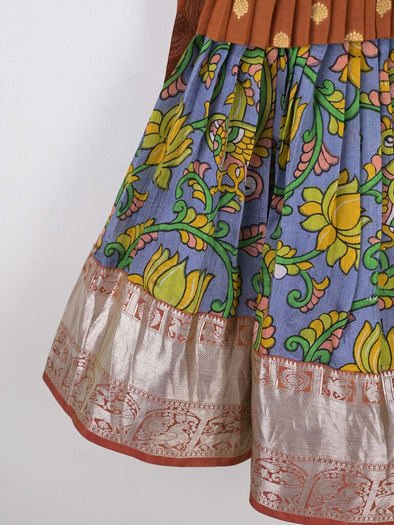 Traditional kanchi pattu silk lehenga set for kids 2-3 years