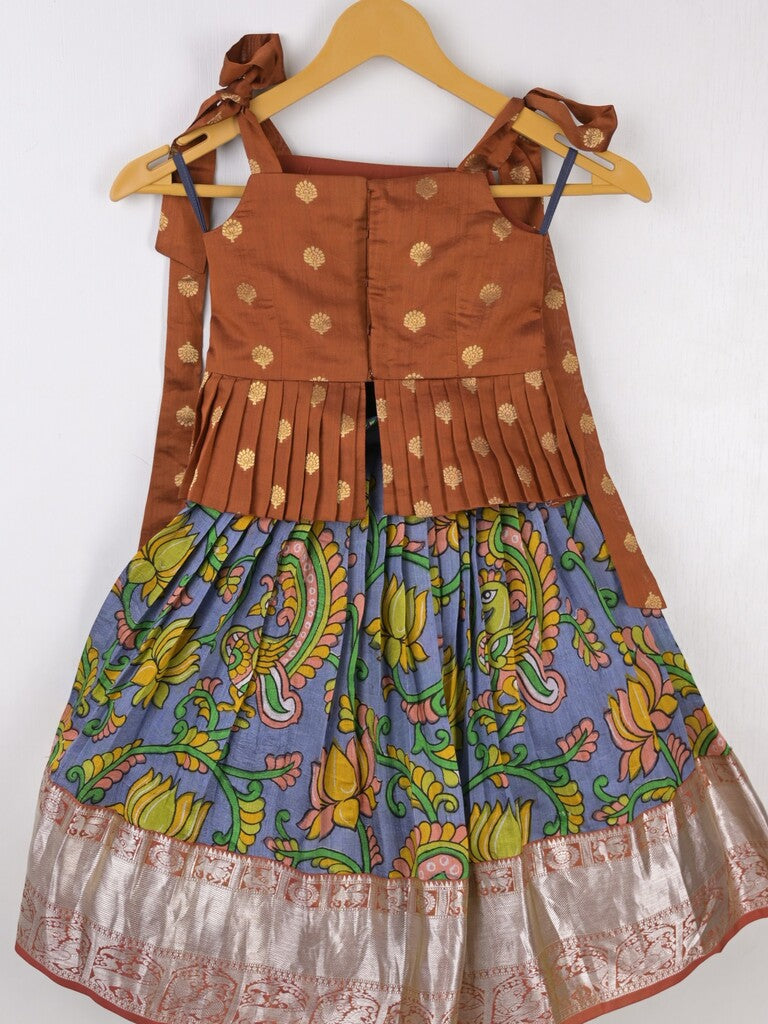Traditional kanchi pattu silk lehenga set for kids 2-3 years