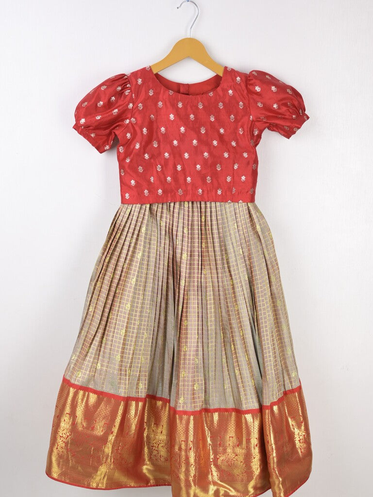Traditional kanchi pattu silk lehenga set for kids 8-9 years