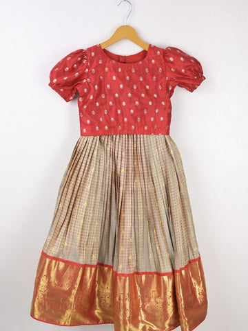 Traditional kanchi pattu silk lehenga set for kids 8-9 years