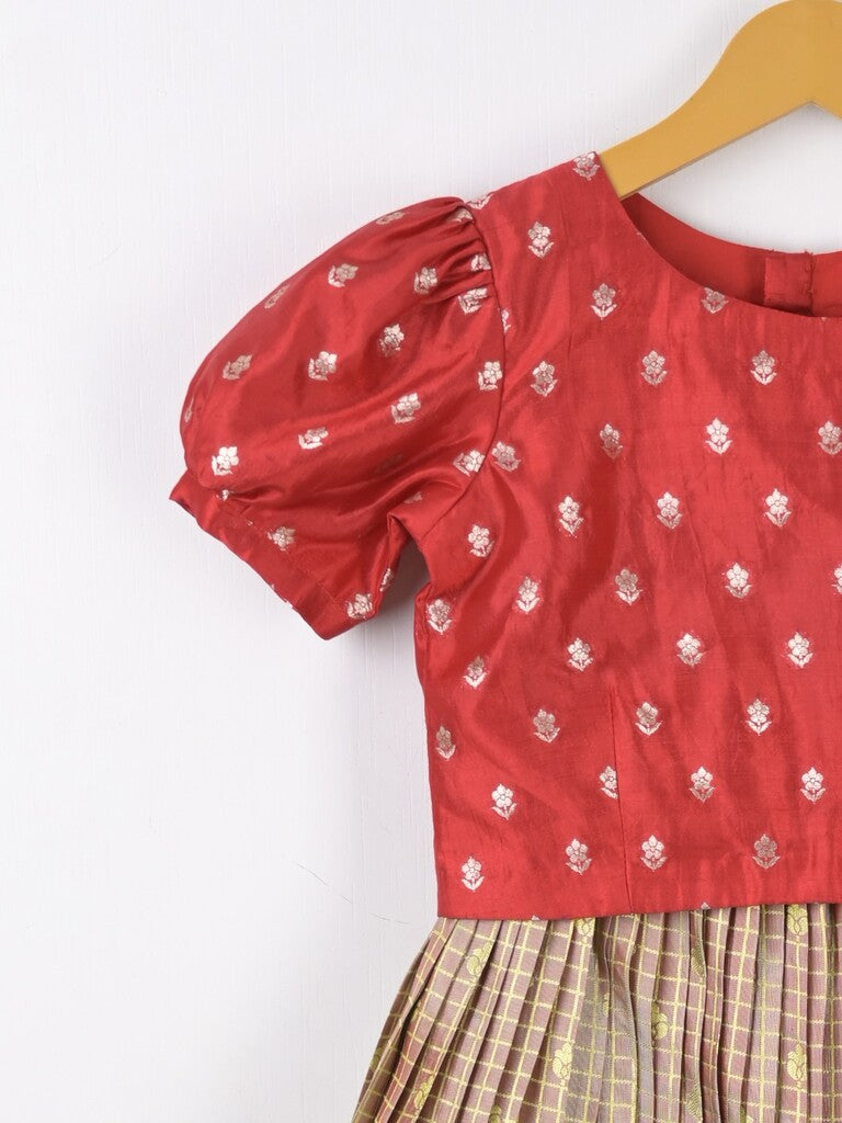 Traditional kanchi pattu silk lehenga set for kids 8-9 years