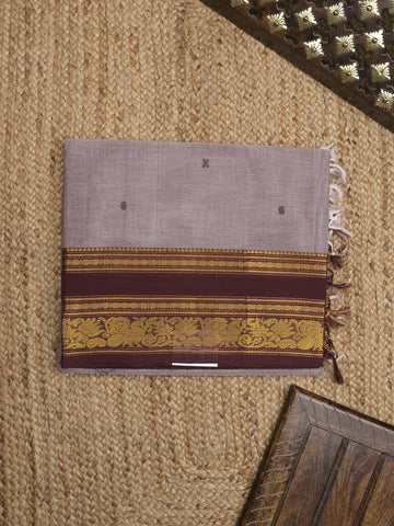 Kanchi cotton saree allover motifs with contrast border and attached self blouse