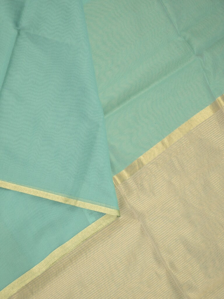 Maheshwari fancy saree lux green color allover plain and small kaddi border with contrast plain pallu and attached blouse