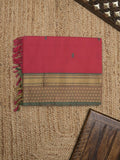 Kanchi cotton saree allover motifs with contrast border and attached self blouse