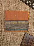 Kanchi cotton saree allover motifs with contrast border and attached self blouse