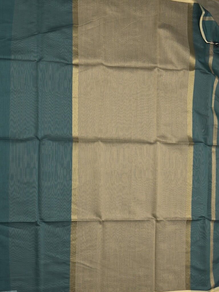 Maheshwari fancy saree cyan blue color allover plain and small kaddi border with contrast plain pallu and attached blouse