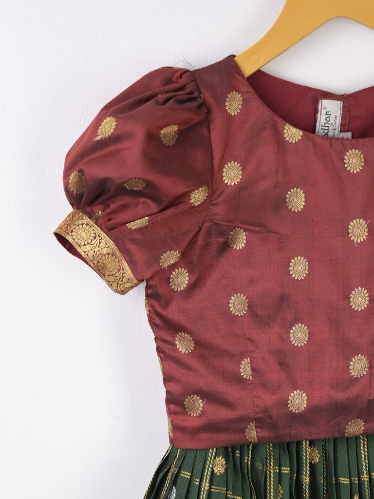 Traditional kanchi pattu silk lehenga set for kids 5-6 years