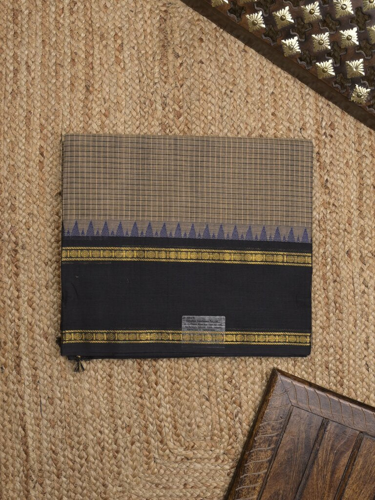 Kanchi cotton plain saree with zari border with attached self blouse