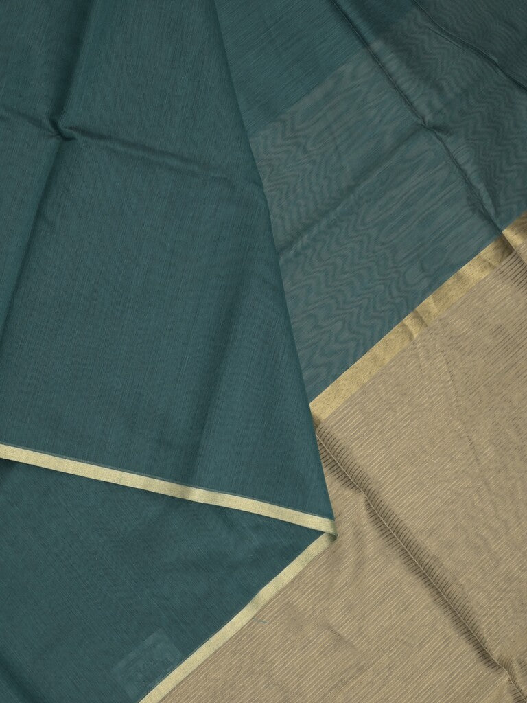 Maheshwari fancy saree cyan blue color allover plain and small kaddi border with contrast plain pallu and attached blouse