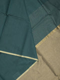 Maheshwari fancy saree cyan blue color allover plain and small kaddi border with contrast plain pallu and attached blouse