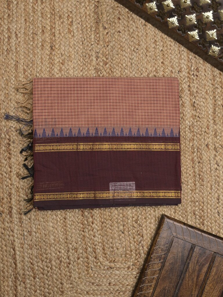 Kanchi cotton plain saree with zari border with attached self blouse