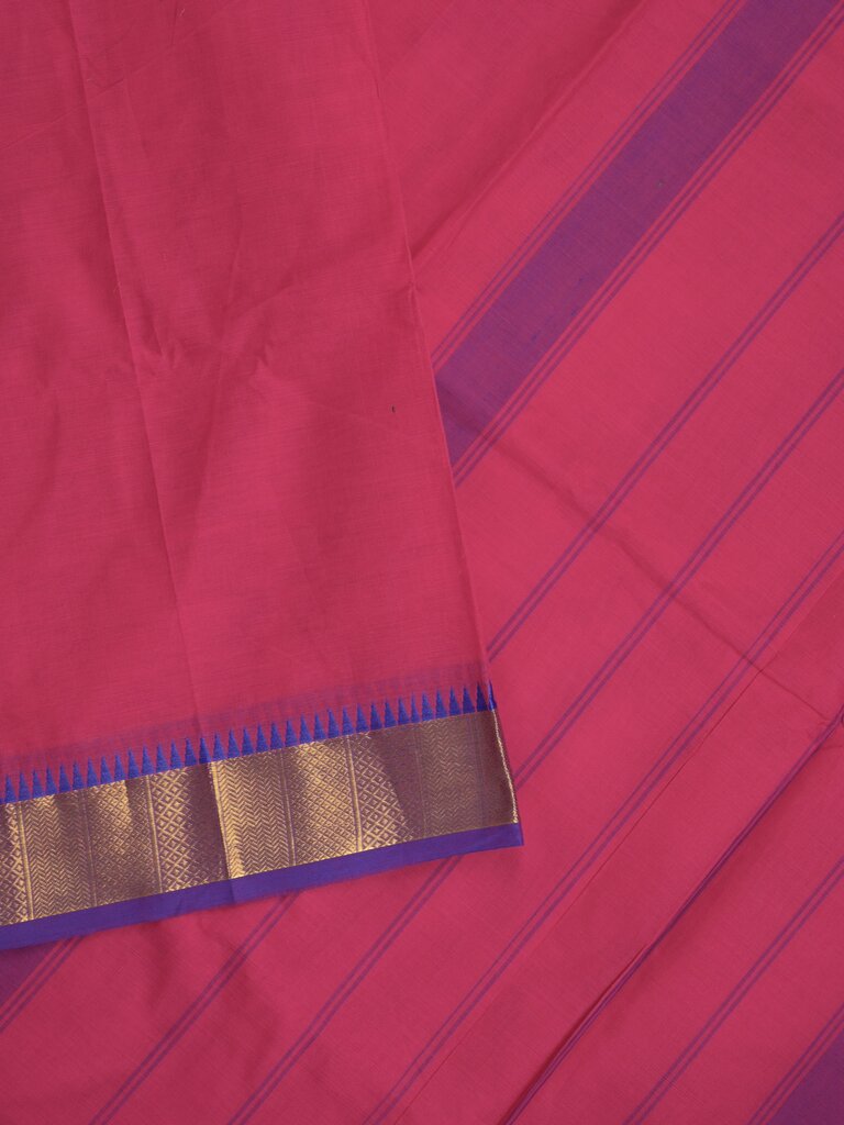 Kanchi cotton plain saree with zari border with attached self blouse