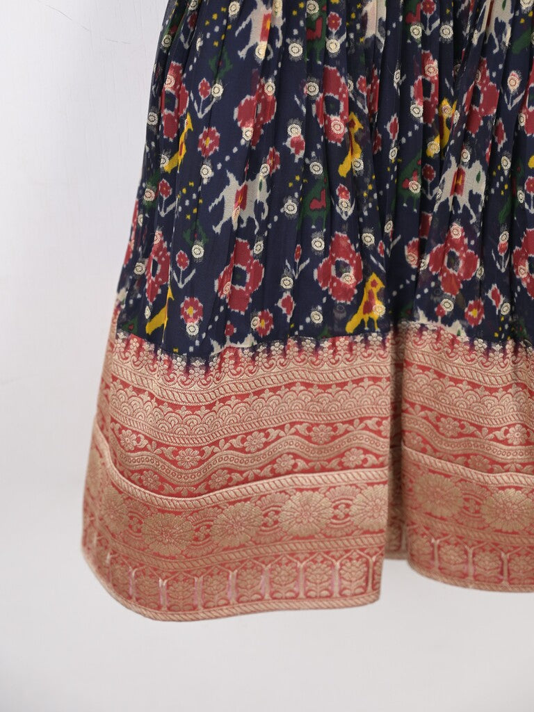 Traditional kanchi pattu silk lehenga set for kids 0-1 year