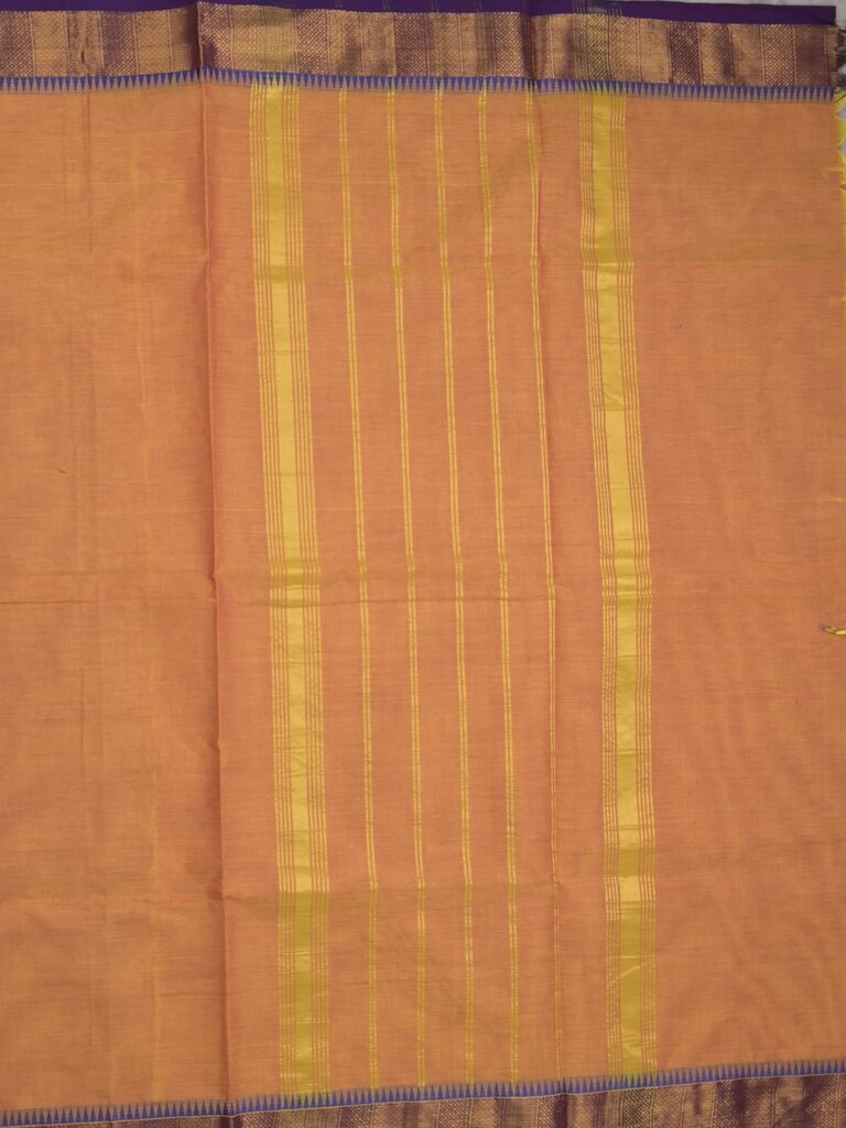 Kanchi cotton plain saree with zari border with attached self blouse