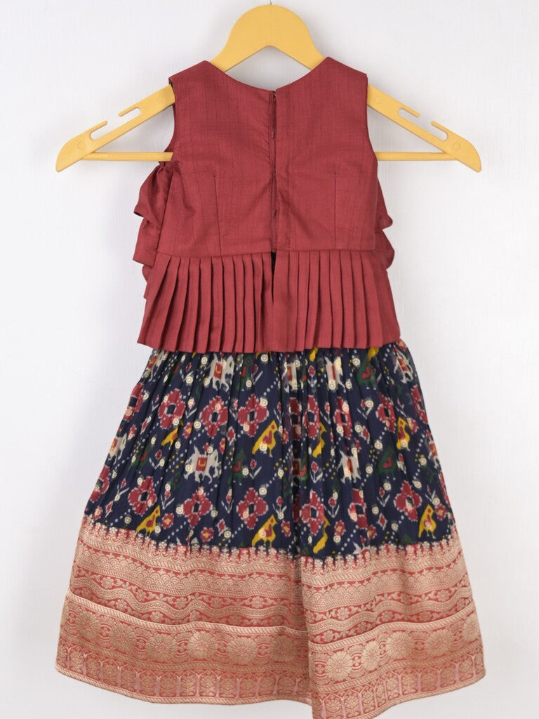Traditional kanchi pattu silk lehenga set for kids 0-1 year