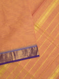 Kanchi cotton plain saree with zari border with attached self blouse
