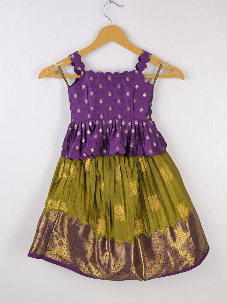 Traditional kanchi pattu silk lehenga set for kids 0-1 year