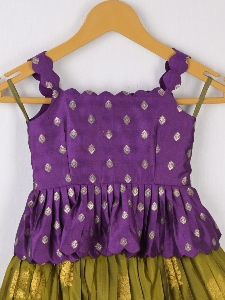 Traditional kanchi pattu silk lehenga set for kids 0-1 year
