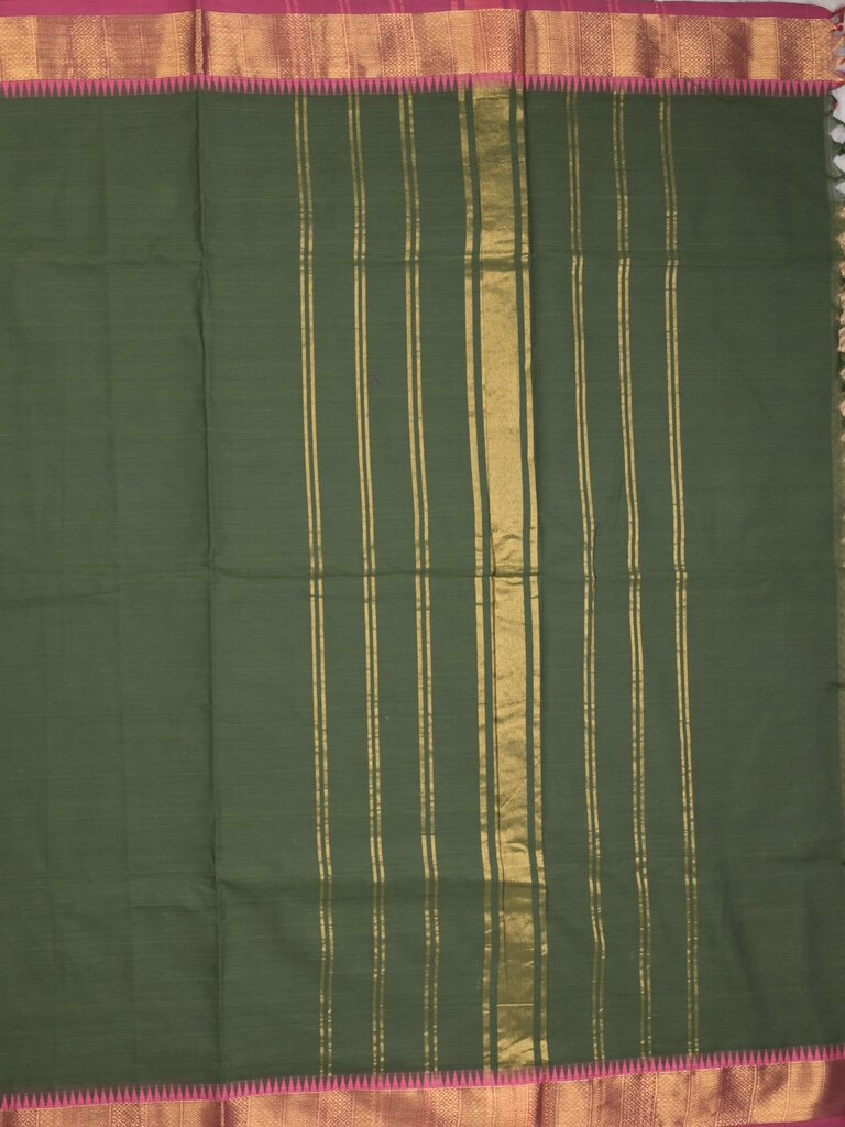 Kanchi cotton plain saree with zari border with attached self blouse