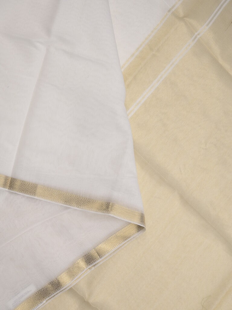 Maheshwari fancy saree white color allover plain and small kaddi border with self pallu and attached blouse