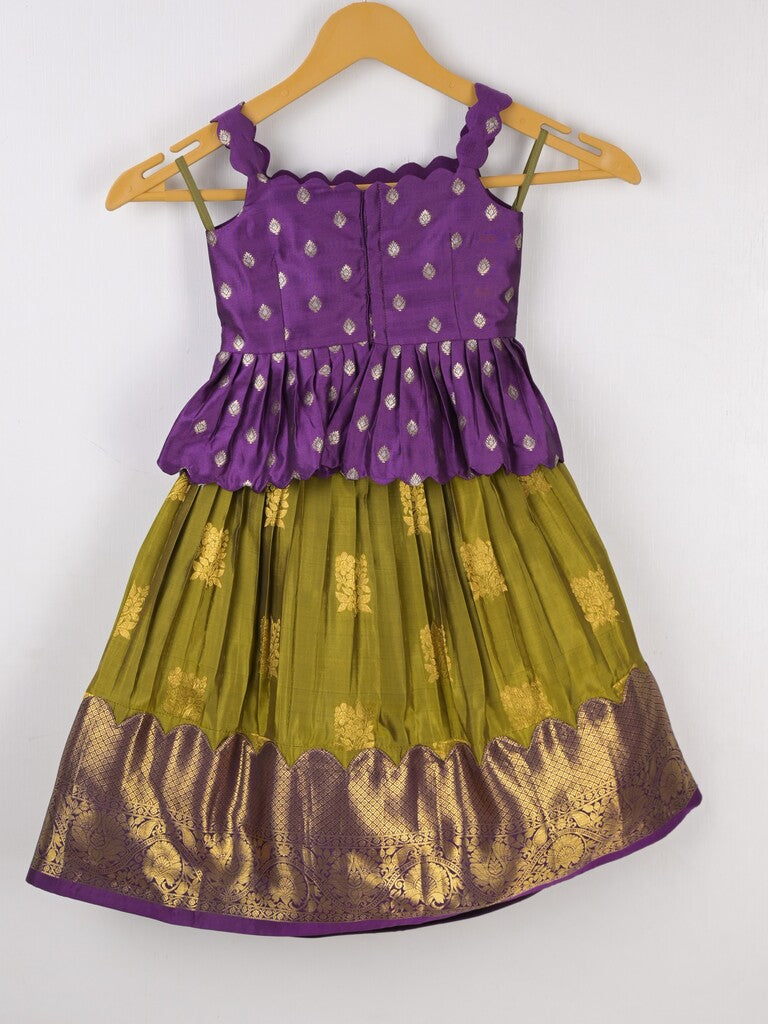 Traditional kanchi pattu silk lehenga set for kids 0-1 year