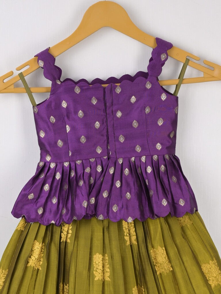 Traditional kanchi pattu silk lehenga set for kids 0-1 year