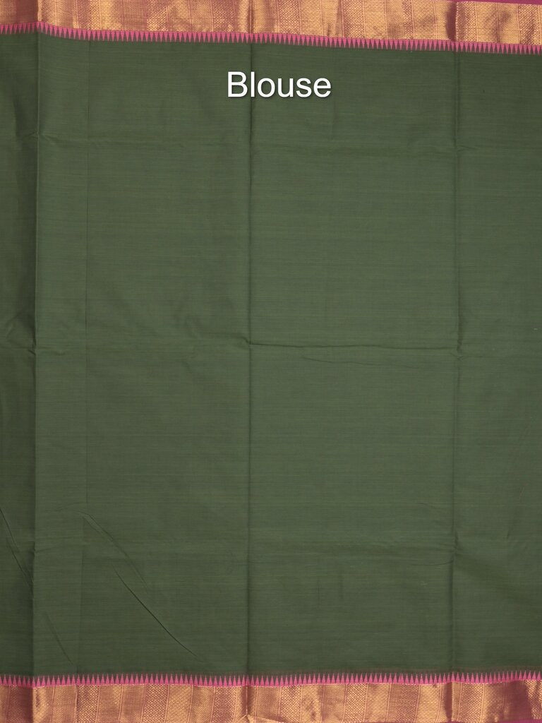 Kanchi cotton plain saree with zari border with attached self blouse
