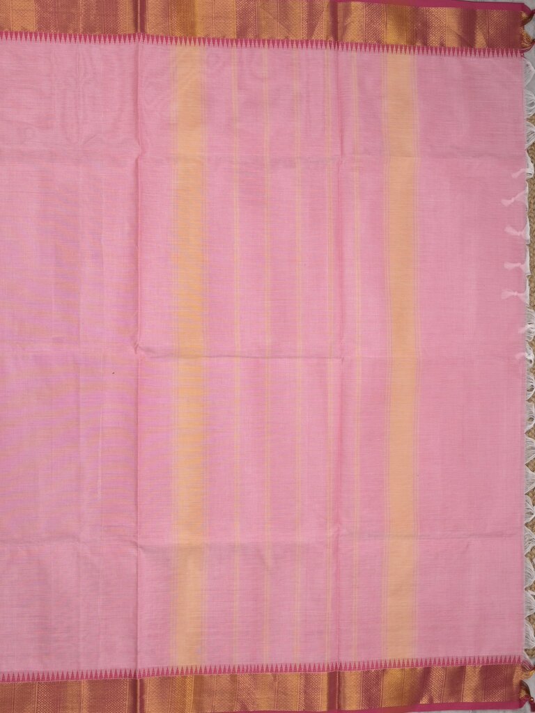 Kanchi cotton plain saree with zari border with attached self blouse