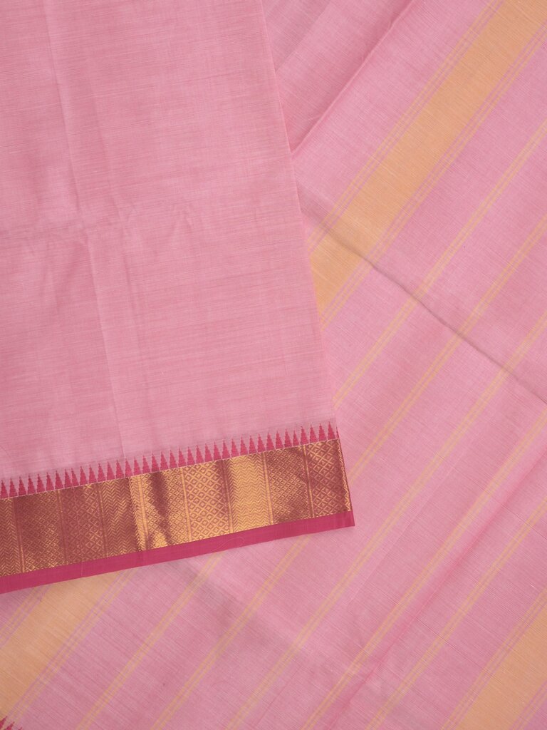 Kanchi cotton plain saree with zari border with attached self blouse