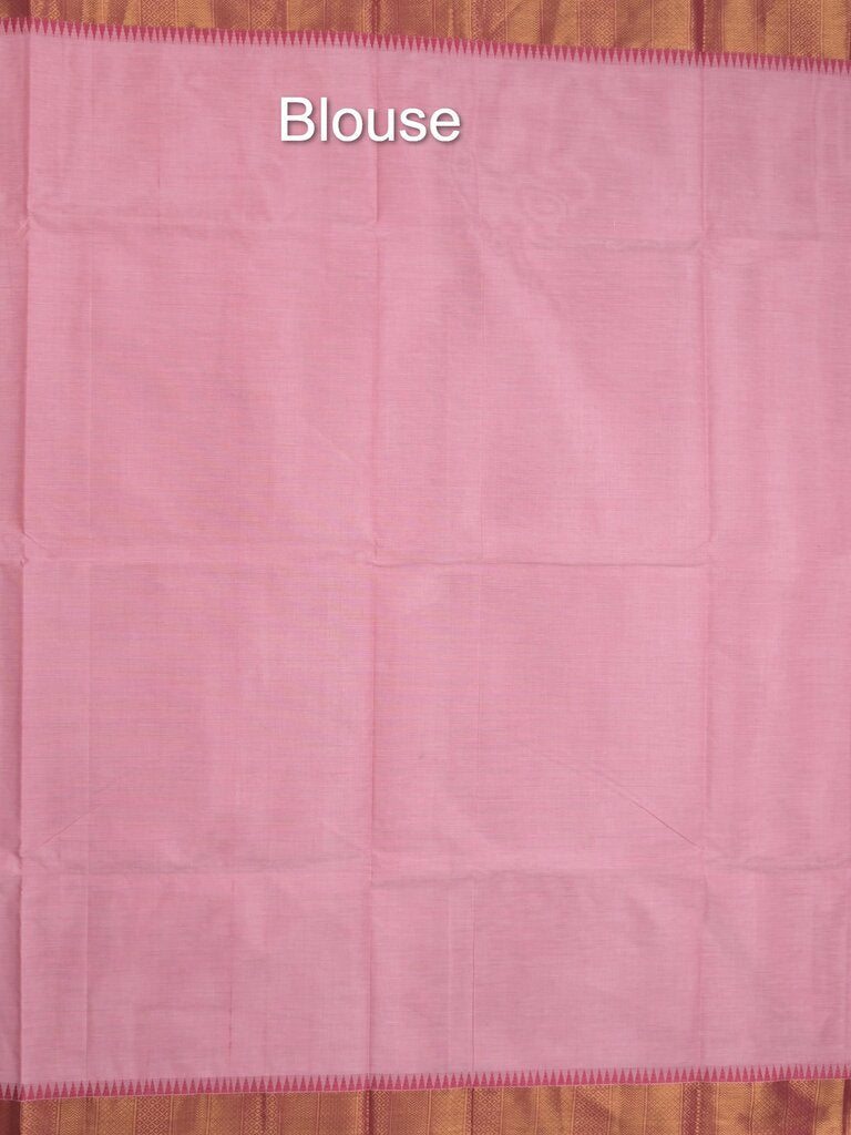 Kanchi cotton plain saree with zari border with attached self blouse