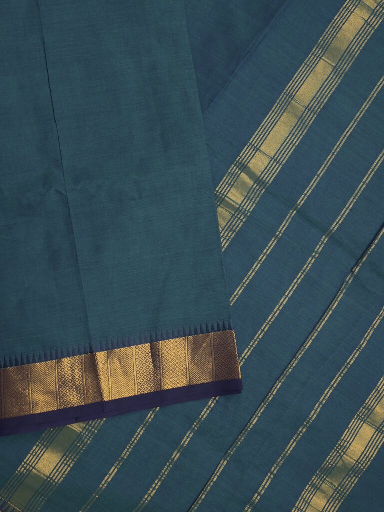 Kanchi cotton plain saree with zari border with attached self blouse