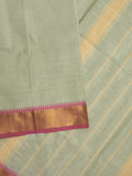 Kanchi cotton plain saree with zari border with attached self blouse